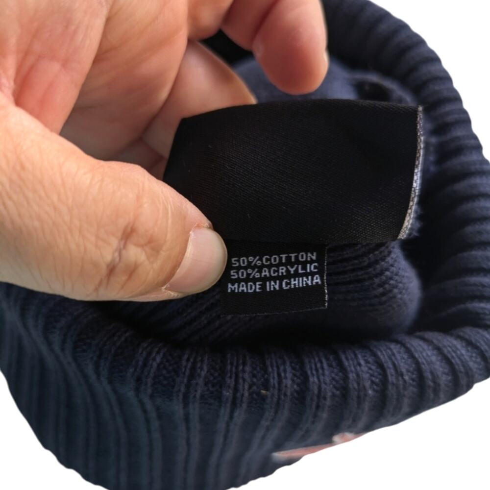 Birddogs Pom Pom Beanie Cap Hat Navy Blue Winter Ribbed Foldover Snow Ski - Picture 8 of 9